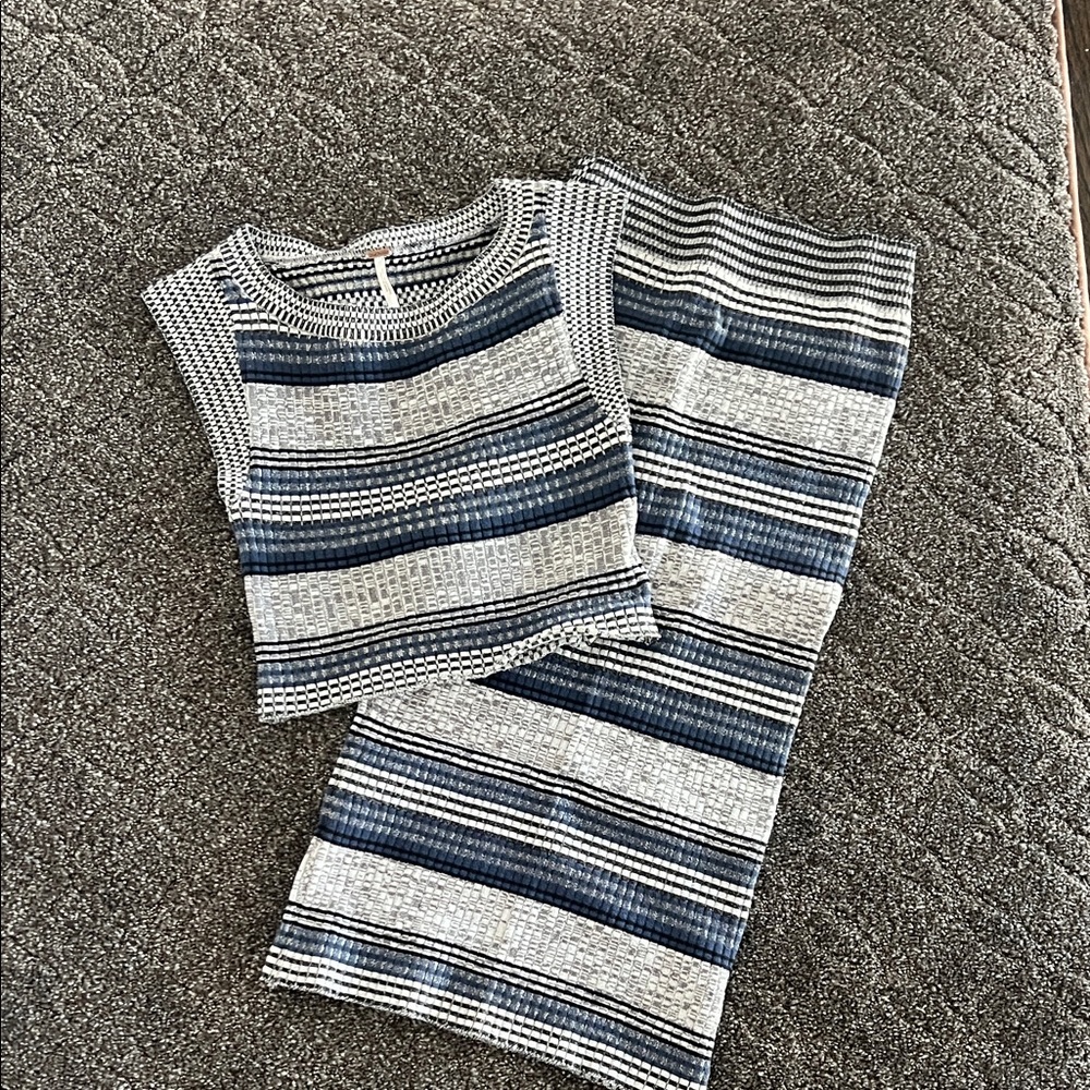 Free People Navy and Gray Striped woman’s striped matching knitted set